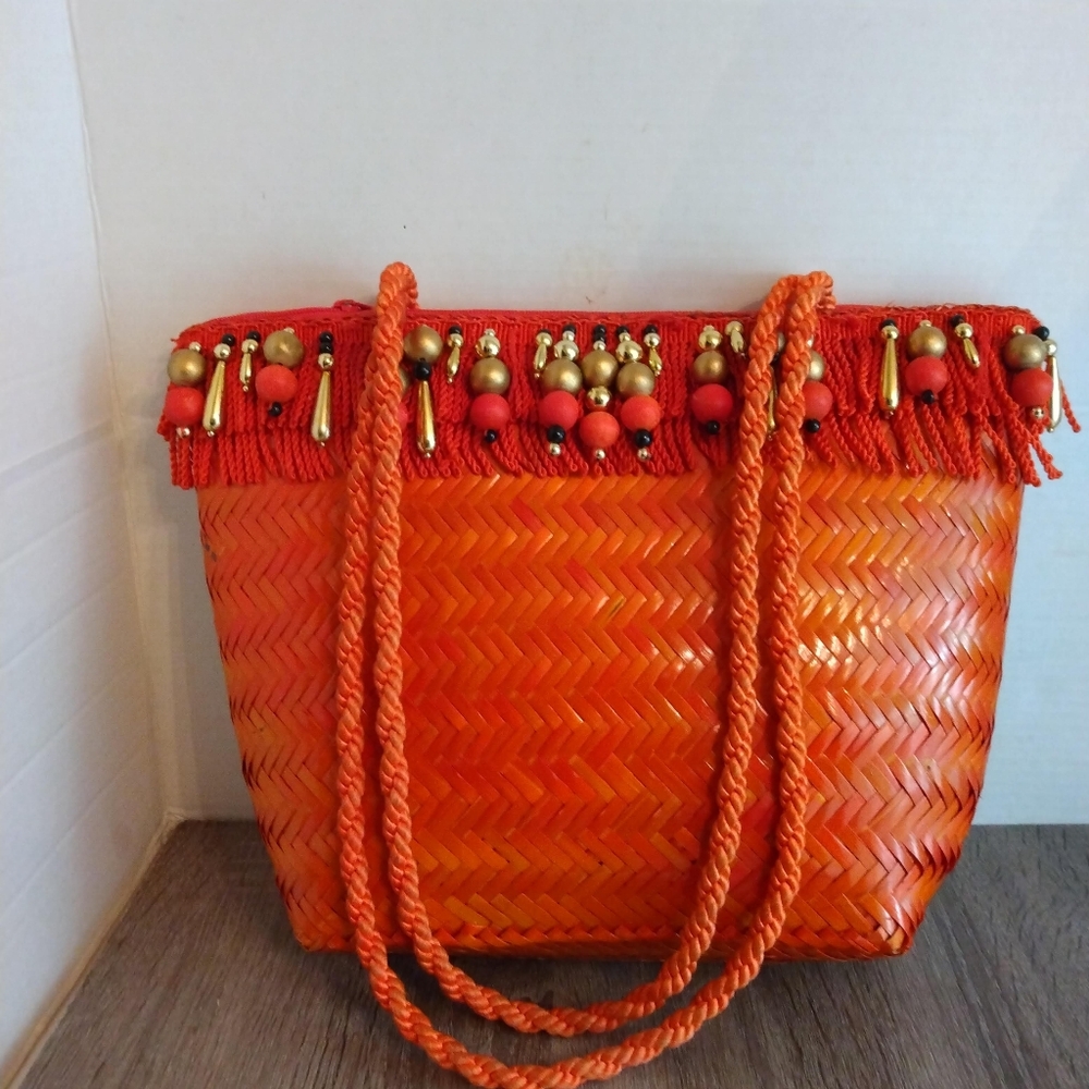 Beaded Straw Summer Purse